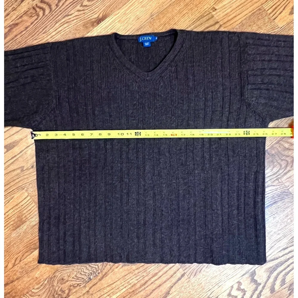 J. Crew‎ Mens XL V-Neck Sweater 100% Wool Ribbed Knit Charcoal Brown Marl